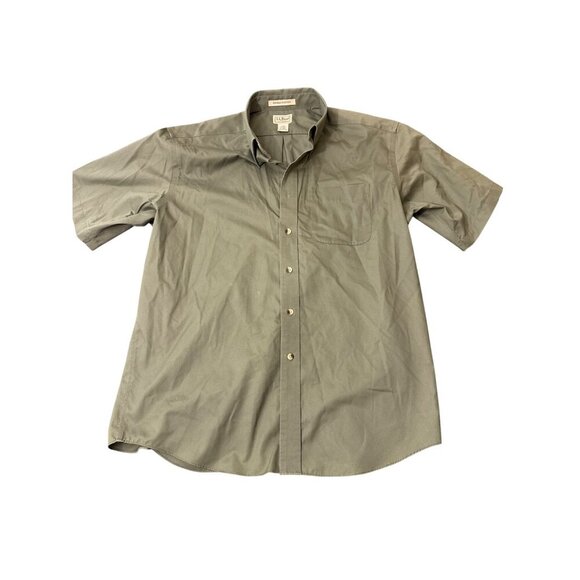 L.L.Bean Mens Wrinkle Resistant Short Sleeve Button-Up Shirt L Green - Picture 1 of 5
